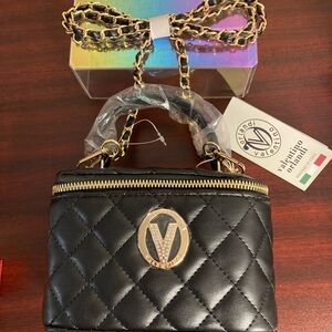 Valentino Orlandi BLACK Quilted Vanity Bag w/ Top Handle & Removable Crossbody